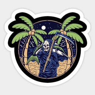 Grim Reaper Carrying Fish Sticker